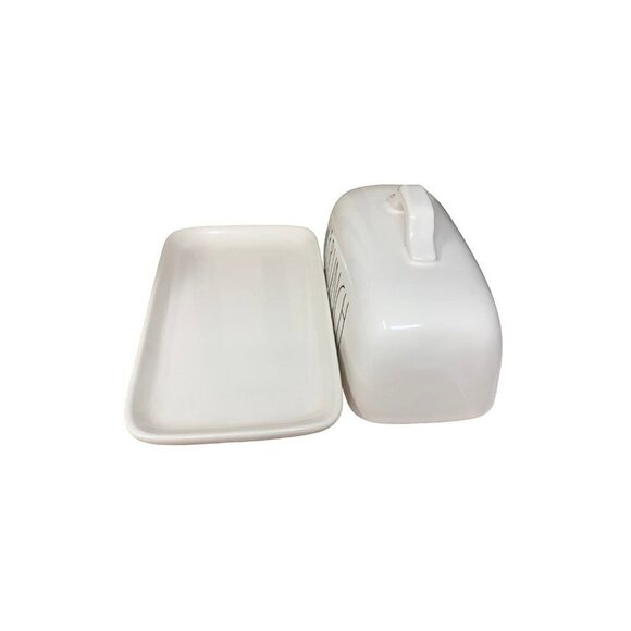 Rae Dunn Butter Covered Dish Plate Ceramic White Artesian Collection Magenta - Picture 6 of 8